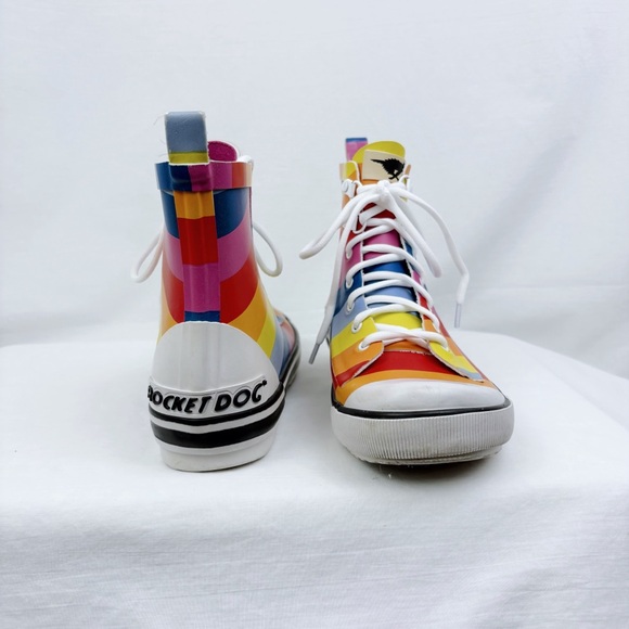 Rocket Dog Women's Rainy Spicy Stripe Rubber Rain Boot SZ 8.5 - Picture 5 of 5